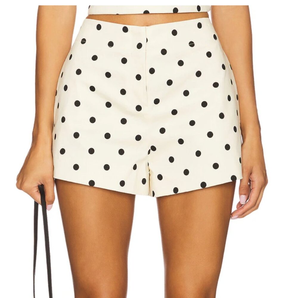 L'Academie Cream High-Waist Polka Dot Shorts with Black Dots